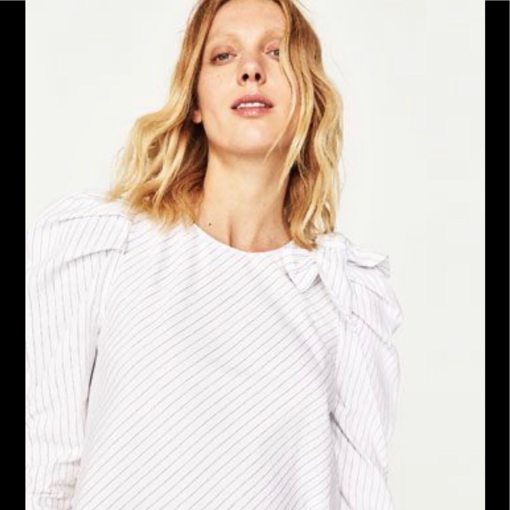 Zara Striped Blouse with Puff Sleeve and Bow